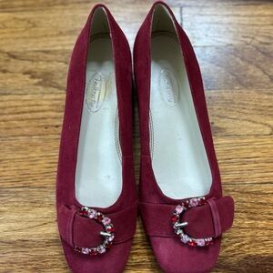 Talbots Burgundy Suede Heels with Embellished Buckle